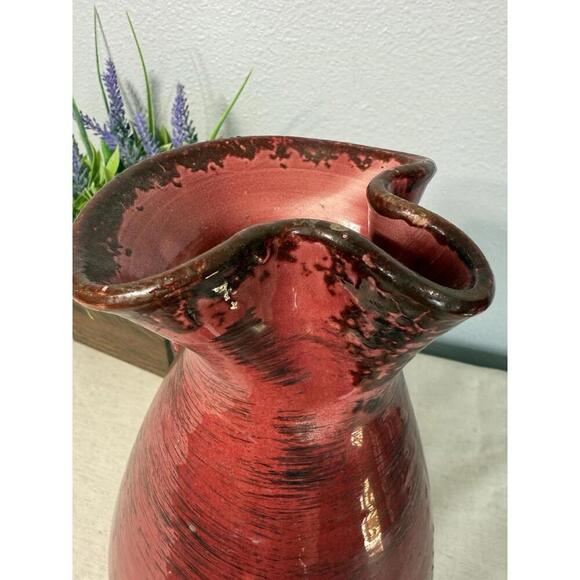 Vintage Sculpture pitcher vase Red 13 inch tall brick red decorative Lava Italy - Picture 7 of 9